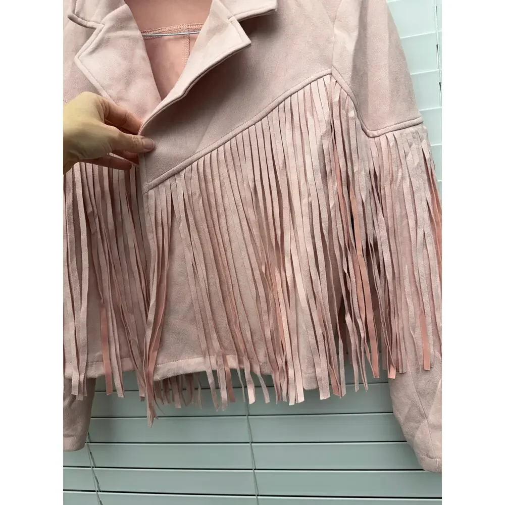 NWOT Western Fringe Cropped Jacket XL Blush Pink - Picture 3 of 7
